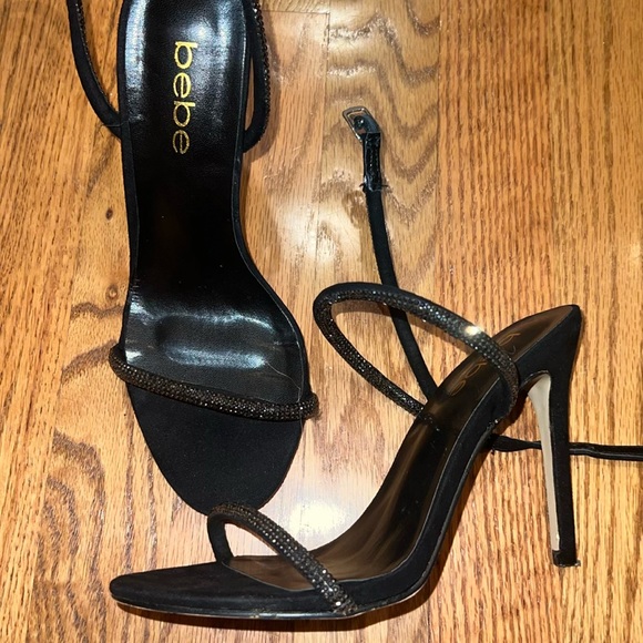 Black Strappy Sparkly Bebe Heel - Picture 1 of 6